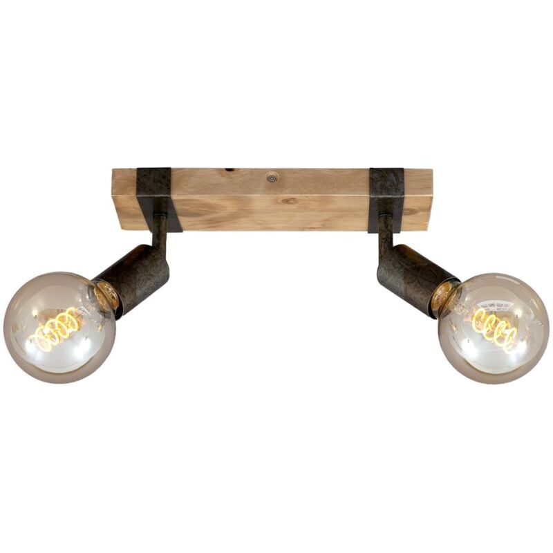 Briloner - Plafonnier Spot leuchten wood basic, 25 w, IP20, gunmetal, métal-bois, excl. 2x E27, 28 x 10 x 9 cm