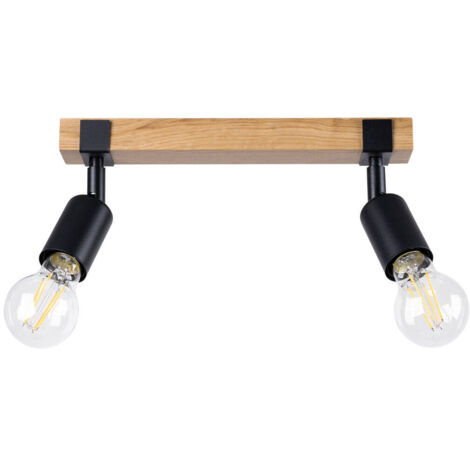 Spot plafond indus double noir/bois E27 ZUCA Sollux
