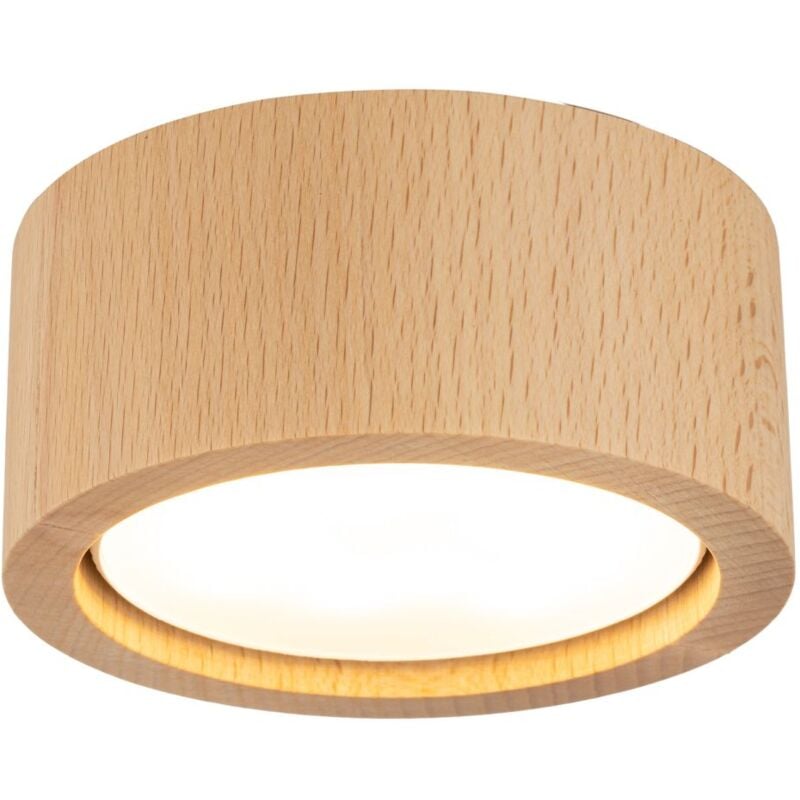 Spot plafonnier en saillie bois métal GX53 D : 9,5 cm rond moderne hêtre