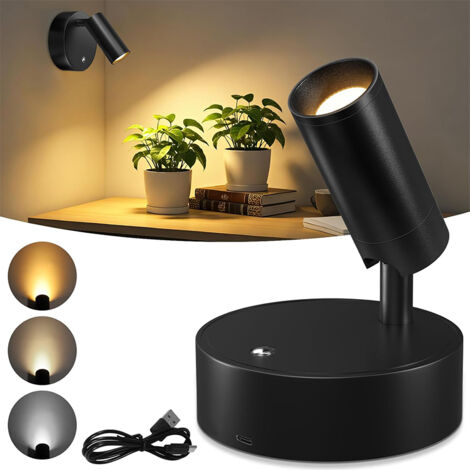 Spot rechargeable sans fil, Mini projecteur compact à montage magnétique – Intensité réglable et 3 couleurs de lumière – Idéal pour éclairer œuvres d’art, tableaux, plantes et arbres
