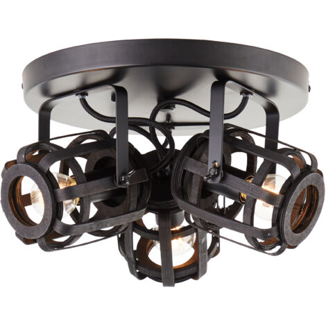 Spot rond Brilliant Woodrow 3-flammes bois foncé/noir, métal/bambou, 3x D45, E14, 42 W