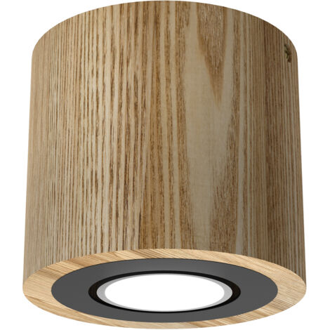 Spot soffitto tondo Ø10 legno chiaro/nero GU10 Luminex