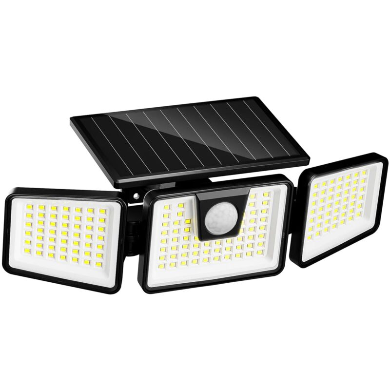 Spot solaire 3 têtes FALCON – 128 LEDs – Détection de mouvement jusqu'à 8m – Résistant intempéries – Autonomie 6h – IP44 – Lumi Jardin - 800LM Spot solaire 3 têtes FALCON – 128 LEDs – Détection de mouvement jusqu'à 8m – Résistant intempéries – Autonomie 6h – IP44 – Lumi Jardin - 800LM
