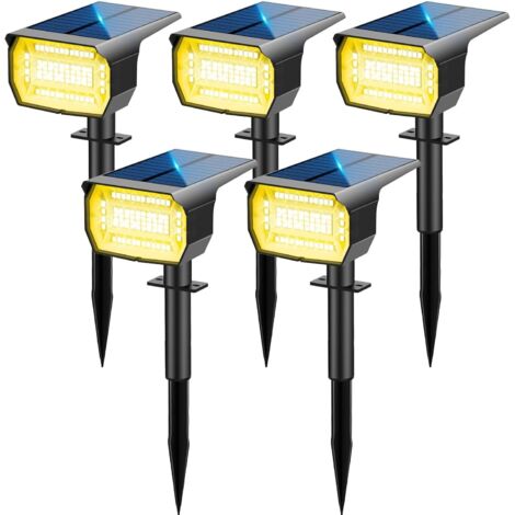 Spot Solaire Exterieur [5 Pack/72LED], 3 Modes IP67 Étanche Lampes Solaires Exterieures Jardin, 3000K Fonction 2 en 1 Spot Exterieur Pour Cour, Clôture, Chemin, Allée, Porche, Jardin, etc.