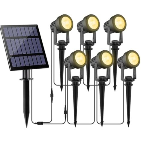 Spot Solaire Extérieur, 6 en 1 3000K Projecteur Solaire Exterieur Puissante, Etanche IP65 Lampe Solaire Exterieur, 2 Modes Lumiere Solaire pour Jardin, Allée, Chemin, Trottoir, Terrasse