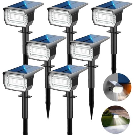 Spot Solaire Exterieur [7 Pack/72LED], 3 Modes IP67 Étanche Lampes Solaires Exterieures Jardin, 6500K Fonction 2 en 1 Spot Exterieur Pour Cour, Clôture, Chemin, Allée, Porche, Jardin