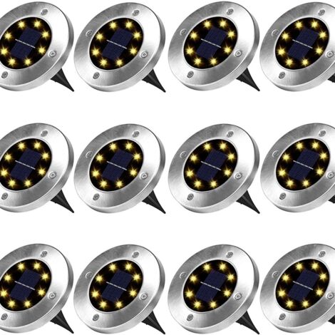 spot solaire exterieur 8 led lampe de pelouse lumiere blanche en acier inoxydable pour jardin lot de 8