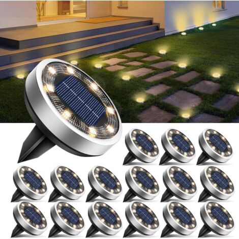 spot solaire exterieur 8 led lampe de pelouse ultrasons lumiere chaude en acier inoxydable pour jardin