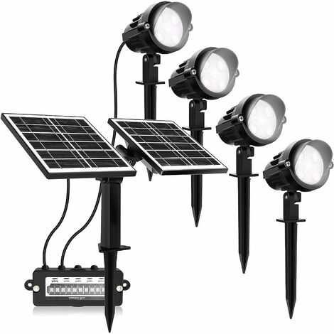 Spot Solaire Extérieur, Lampe Solaire 2700K 4000K 6000K Projecteur Solaire LED Réglable avec Panneau Solaire Éclairage Extérieur IP66 2 Luminosité pour Jardin Chemins Terrasse