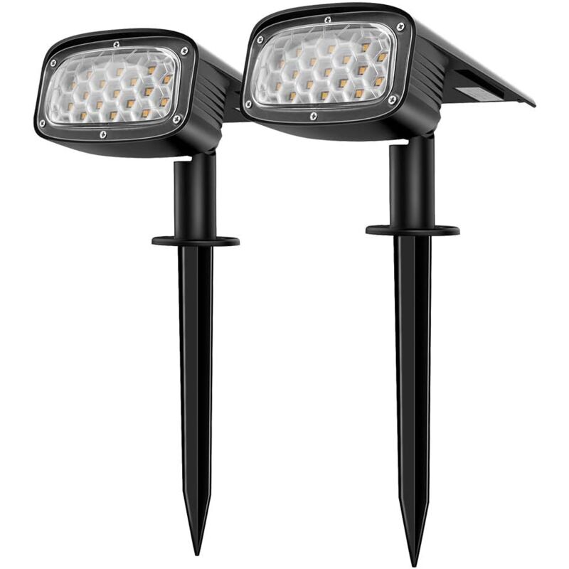 Spot Solaire Extérieur, Projecteur Solaire 2-en-1 Installation 3 Modes pour Chemin Patio Allée , 2 pack 34 LEDs Lampe Solaire Extérieure Jardin