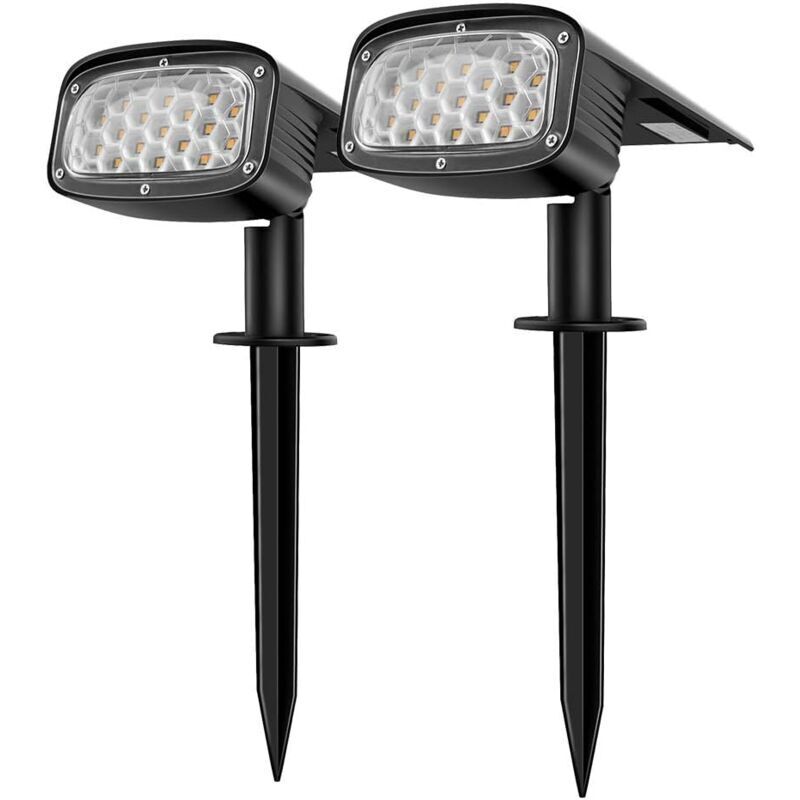 Spot Solaire Extérieur, Projecteur Solaire 2-en-1 Installation 3 Modes pour Chemin Patio Allée , 2 pack 34 LEDs Lampe Solaire Extérieure Jardin