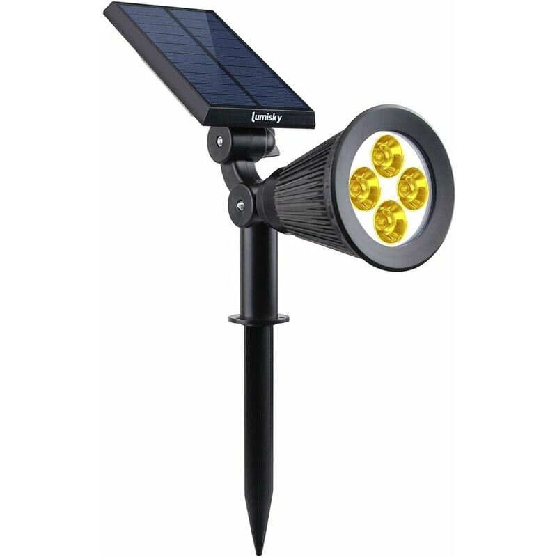 Aougo - Spot solaire projecteur 2 en 1 à piquer ou à fixer dimmable led blanc chaud,29 x 9.5 x 34 cm(1 pcs)