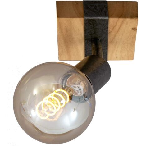- Spot, spot mural, lampe murale rétro, vintage, spot rotatif et pivotant, 1x E27, métal-bois, couleur : gunmetal, 100x103x90mm (LxWxA)