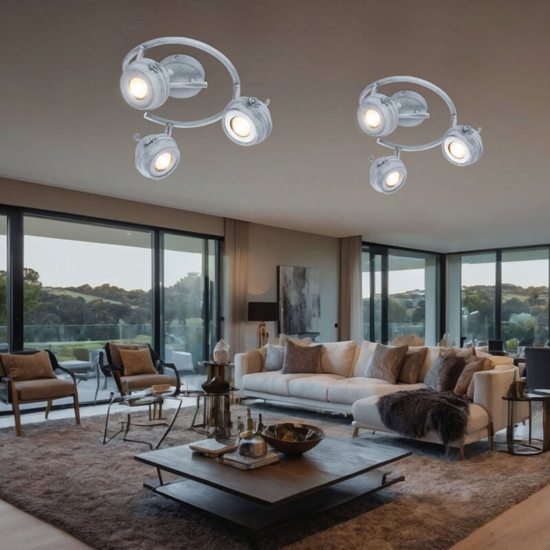 Globo Lighting - Spot Spotrondell plafonnier plafonnier lampe de salon cuisine, 3 spots mobiles, métal gris antique, 3x GU10 led 5 watts 340 lumens