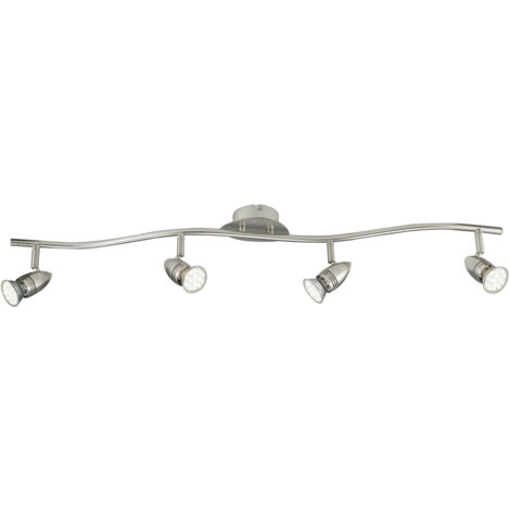 "Spot SUNNY in metallo nichel con quattro punti luce orientabili e lampadine incluse"