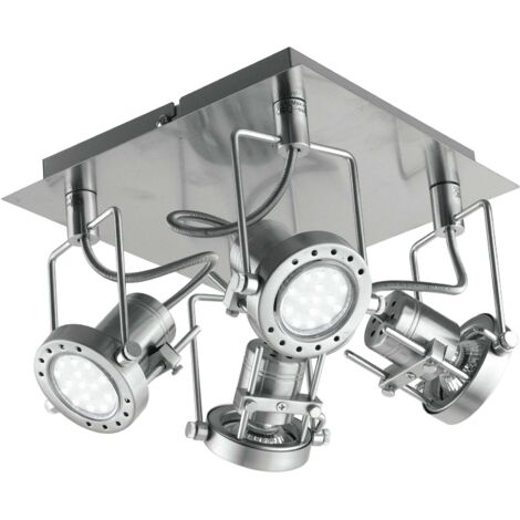 "Spot TECHNO orientabile in metallo nichel con tre lampadine incluse"