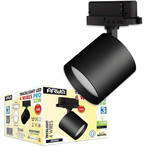 Spot Tracklight Nero 33W per binario 4 Fili Equi 180W 2900Lm  Température de Couleur: Bianco neutro 4000K