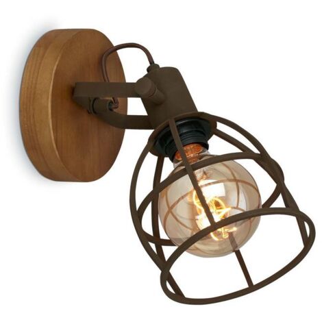Spot Vintage Korbo Metallo Ruggine Legno 1 Luce E27 Ip20