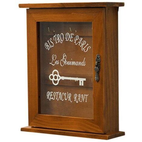 Spotact Boîte à Clés en Bois, Armoire à Clés Murale Rétro avec Porte Magnétique, Rangement en Bois Solide