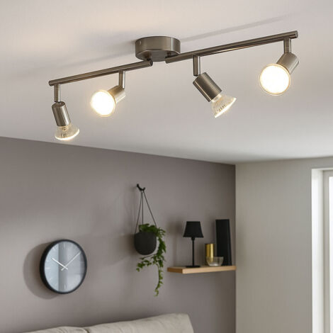 Spotleiste LED Deckenleuchte Wohnzimmer Deckenlampe 4 flammig, Metall silber, 4x 4W 4x 320lm warmweiß, L 60 cm
