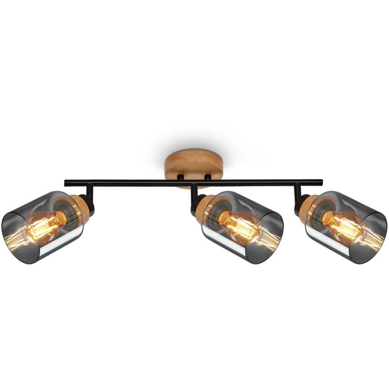 BRILONER Black Smoked Glass Ceiling Light Spotlight Bar 3 Way Adjustable E27