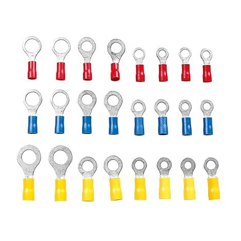 SPOTLIGHT COFFRET DE 24 COSSES ÉLECTRIQUES POUR VOITURE - LOT DE 24 COSSES À OEILLET - 4 À 8MM - ROUGE, BLEU, JAUNE - COMPATIBLE