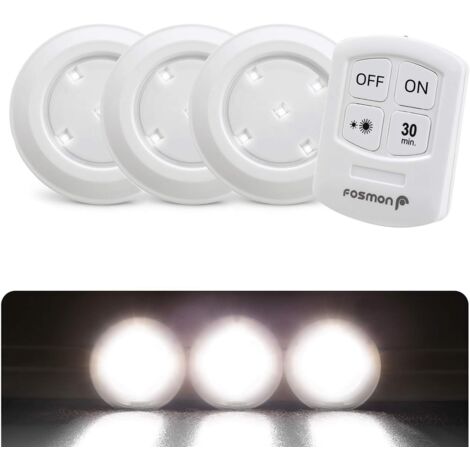 Spotlight LED sans fil avec télécommande - éclairage sous-armoire LED (5700K) - sous lampe d'armoire, cuisine, armoire, comptoir, grenier ou cave - ensemble de 3 projecteurs + 1 télécommande
