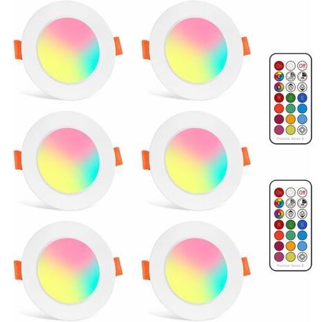Spots Encastrables Ampoule RGB Couleur Changement Lampe Blanc Chaud 2700K de plafond du Jour Plafonnier Encastré 8W AC 85V-265V Spot Bulb avec Télécommande(6er Set) [Classe énergétique E]