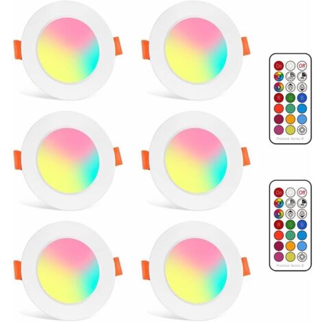 Spots Encastrables Ampoule RGB Couleur Changement Lampe Blanc Chaud 2700K de plafond du Jour Plafonnier Encastré 8W AC 85V-265V Spot Bulb avec Télécommande(6er Set) [Classe énergétique E]