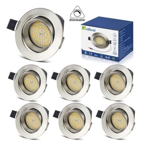 Spots Encastrables LED 5W Dimmable Interieur Plafonnier Orientable Rond Blanc Chaud 3000K 490LM IP20 (Lot de 6)