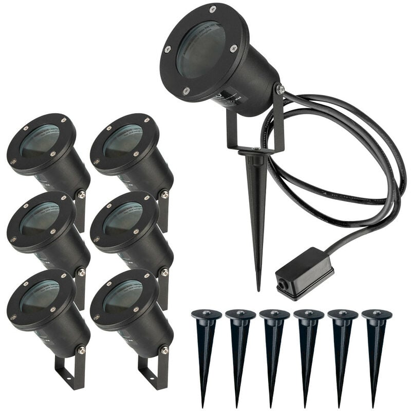 Oxeo - Spots extérieurs avec piquet X6 - Pour Ampoule led GU10 - Câble 1m50 - Éclairage de Jardin à piquer - Orientable - Étanche IP65