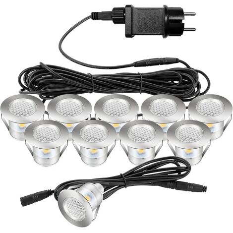 Spots LED Encastrable Extérieur, lot de 10 spots encastrables au sol LED, blanc chaud, étanche IP67, spots encastrables pour terrasse, extérieur, intérieur, escalier