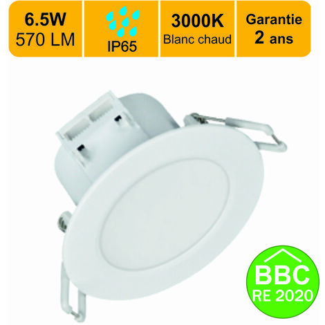 Spot Led salle de bain IP65 Blanc 6W rendu 50W 120° Blanc chaud