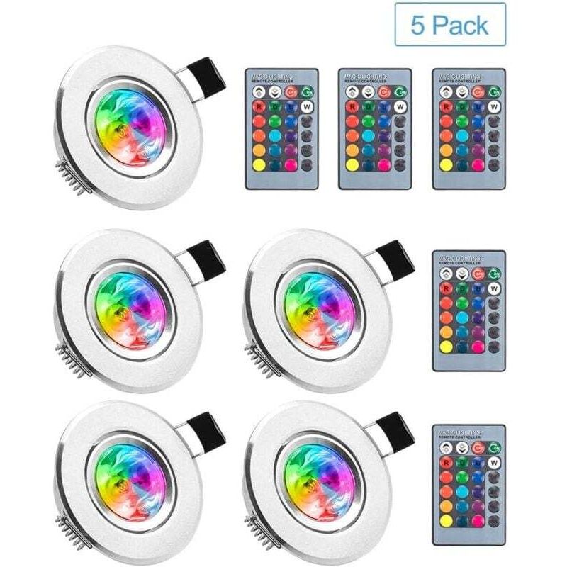 ZVD - Spots led encastrables, lot de 5 ampoules rvb multicolores avec télécommande, 220 v, 16 couleurs, plafonnier à intensité variable, lumière du