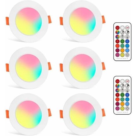 Spots LED Encastré 6W (équivalent 60W) Découpe 68-85mm, Couleur RGB+ Blanc Chaud 2700K Rond Dimmable Encastrables (Lot de 6)
