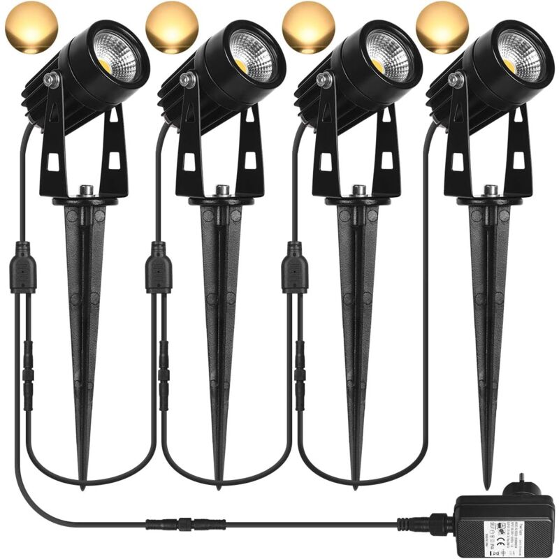 Spots led Extérieur, 3W Lampes Jardin Blanc Chaud 3000K 1440LM avec Piquet, Etanche IP65 Lumière Extérieur led Projecteur pour Jardin, Chemin,