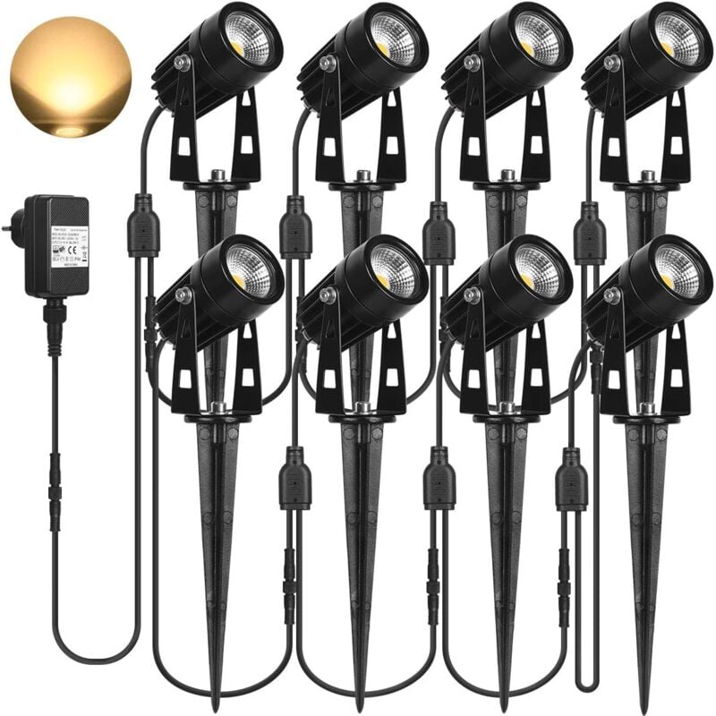 Spots led Extérieur, 3W Lampes Jardin Blanc Chaud 3000K 1440LM avec Piquet, Etanche IP65 Lumière Extérieur led Projecteur pour Jardin, Chemin,