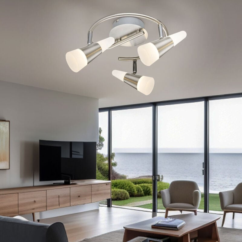 Plafonnier 3 spots spot rondell lampe de salon plafonnier led orientable, spot haut vers le bas, 3x 5W 300Lm blanc chaud, DxH 25x16 cm