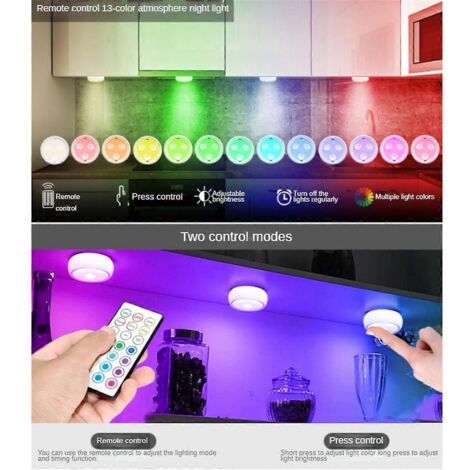 Spots LED RGB sous meuble avec télécommande, 13 couleurs changeables - B--