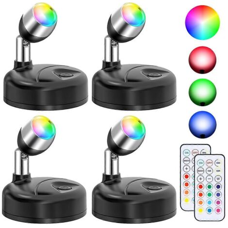 Spots LED RGBW sans fil pour décoration intérieure, avec télécommande, noir