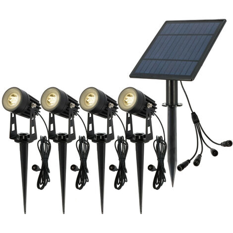Oxeo – Spots solaires LED orientables avec piquets x4 – Câble 3M – Étanchéité IP44 – Lumière du jour 4500K – Installation facile dans le jardin
