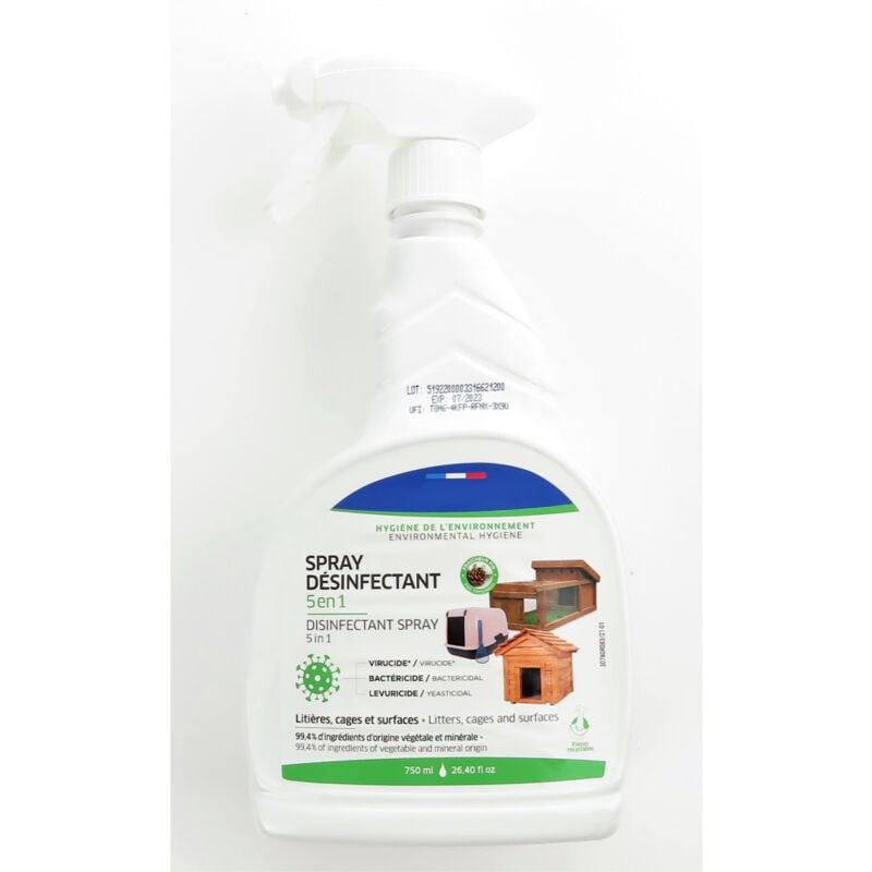 Spray Désinfectant 5 en 1, contenance 750 ml, pour habitat des animaux Animallparadise