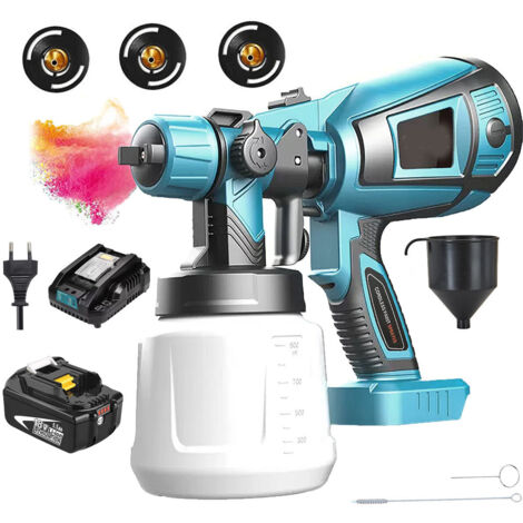 Spray gun, 1000ml HVLP cordless spray gun, airless spray gun+5.5Ah battery+fast charger - compatible with Makita battery
