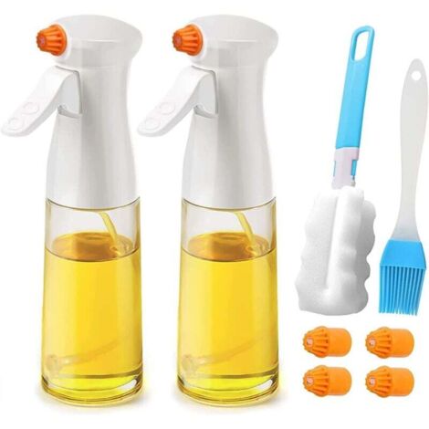 Spray Huile Cuisine 200 ml, 2pcs Vaporisateur d'huile et de Vinaigre avec Brosse, Vaporisateur d'Huile Jus de pour Barbecue Cuisine Cuisson BBQ Salade Blanc