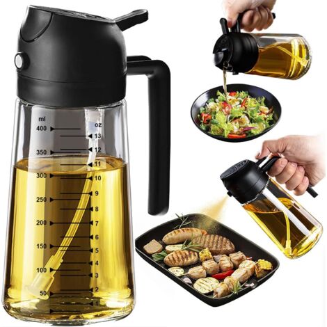 Spray Huile Cuisine 470ml – Vaporisateur Huile Air Fryer 2-en-1 pour Cuisson, Salades, Vinaigre et Accessoire Cuisine (1 pièce, Noir)