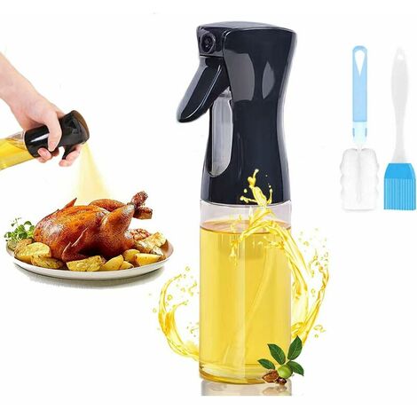 Spray Huile multifonctionnel pour Vaporisateur Huile 200ML,Olive Oil Spray pour Air Fryer avec brosse,Vaporisateur huile cuisine,Spray de Cuisson,pour rôti,pâtes,salade,grill. (Noire)
