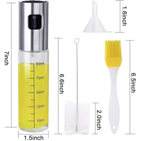 Spray Huile, Vaporisateur Huile pour Friteuse a Air 100ML Spray de Cuisson Bouteille Pulvérisateur Huile avec Brosse et Entonnoir pour Cuisson, Salade, Pain