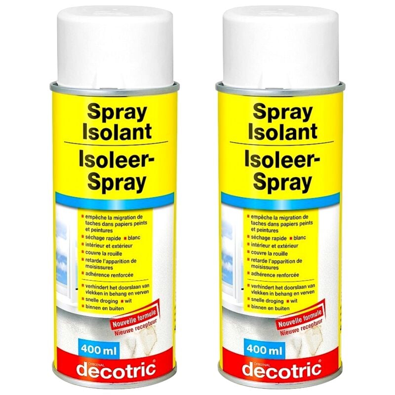 Spray isolant Decotric neutralise taches d'humidité et nicotine blanc - Pack x2 Conditionnement: 400 ml