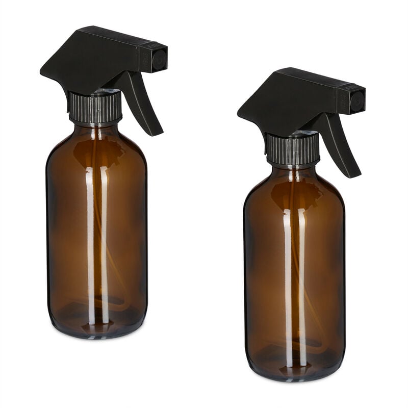 Spray vide en verre, lot de 2, 230 ml, jet puissant et large brume, pour cheveux ou jardin, marron - Relaxdays