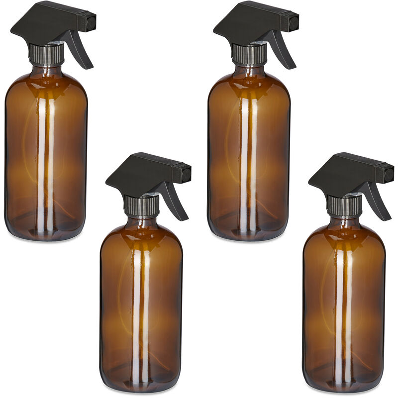 Relaxdays Spray vide en verre, lot de 4, 500 ml, jet puissant et large brume, pour cheveux ou jardin, marron
